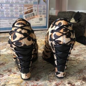 Cheetah Print Fergie Fur Wedges